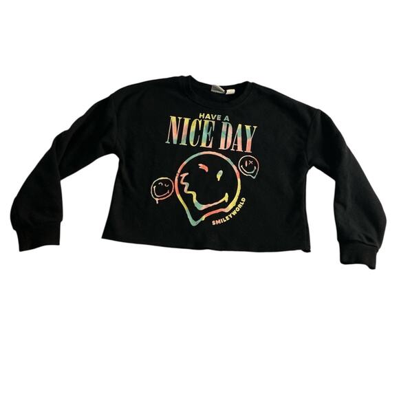 Y2K Retro Streetwear “Have a Nice Day” Black Cropped Sweatshirt Small (6/7) - Picture 1 of 5